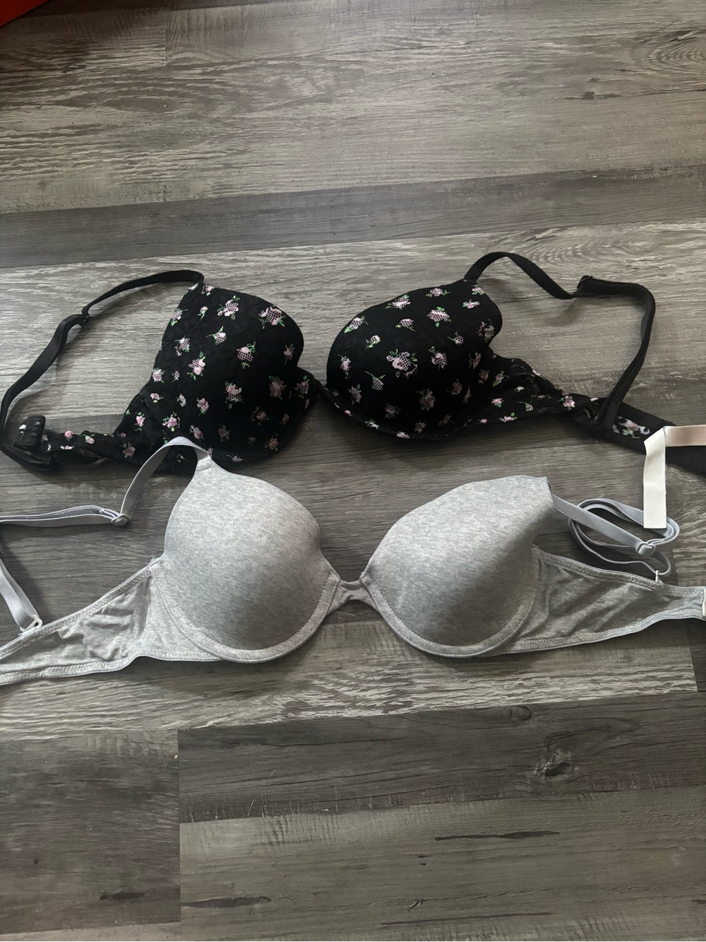 Women’s underwire Everyday Bra – Black Floral & Light Gray